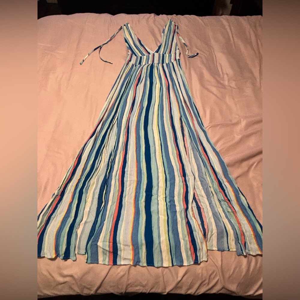 Striped Maxi Sundress in Blue, White & Multicolor